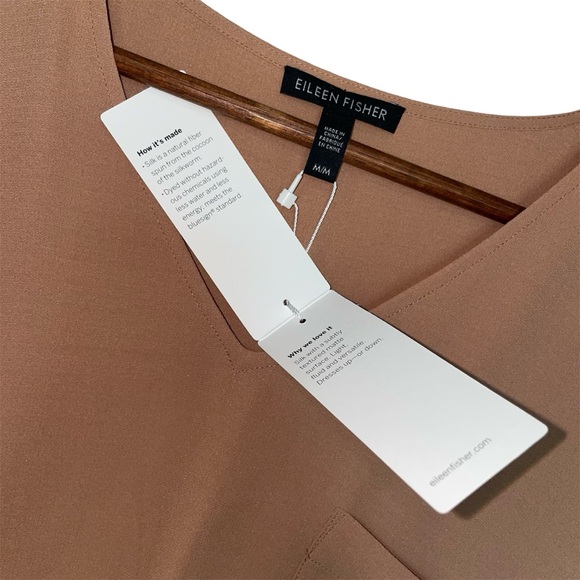 Eileen Fisher Deep V-Neck Tee Signature Silk Georgette Crepe in Amber NWT - Picture 9 of 16